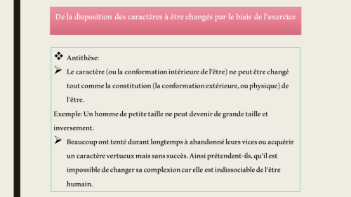 De la disposition des caractères à être changés par le biais de l'exercice