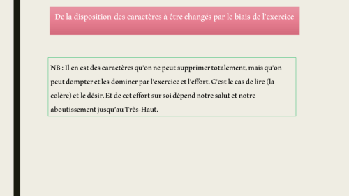 De la disposition des caractères à être changés par le biais de l'exercice