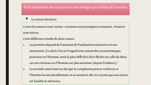 De la disposition des caractères à être changés par le biais de l'exercice