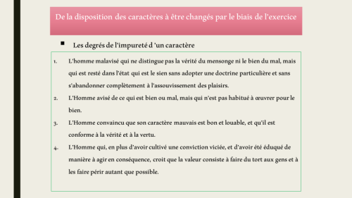 De la disposition des caractères à être changés par le biais de l'exercice